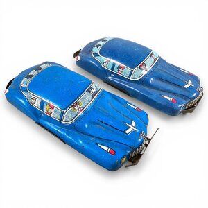Vintage Tin Litho Car Lot of 2 Blue Made in Japan TN 5190 4850 3"